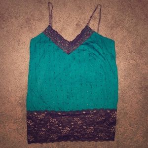 Brown & teal embellished top